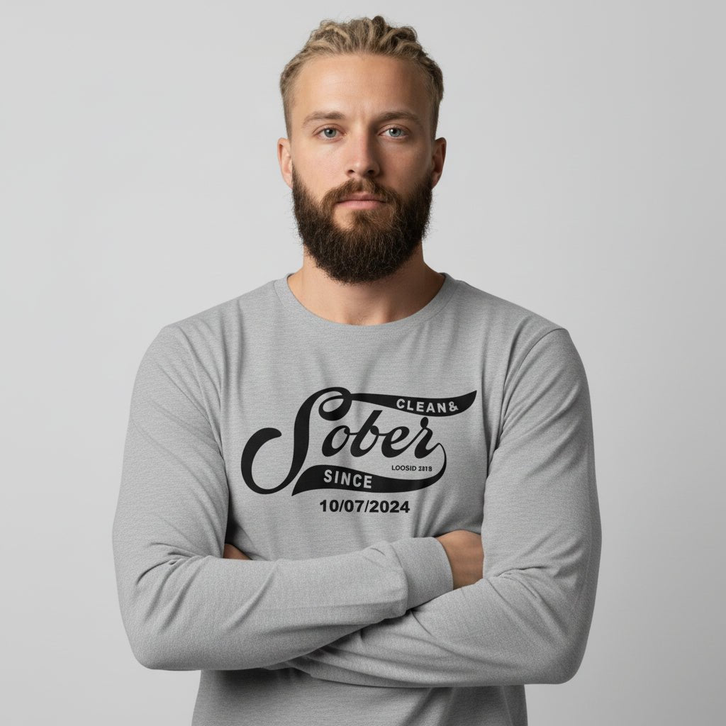 Sober Since Long Sleeve w Custom Sobriety Date Sober T Shirt featuring the design (view 21)