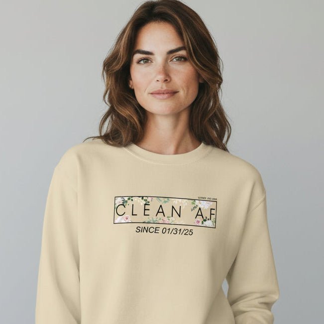 Clean AF Since Date Sobriety Recovery Hoodie lifestyle view (view 25)