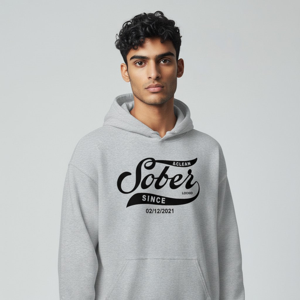 Men Sober Since Recovery Hoodie graphic detail (view 24)