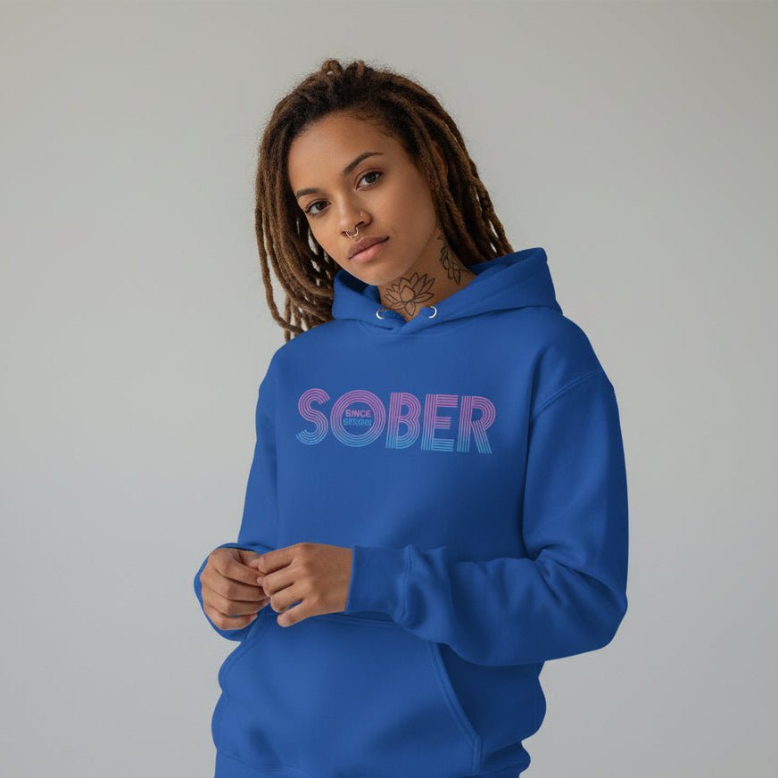 Retro Sobriety Date Recovery Hoodie back view (view 17)