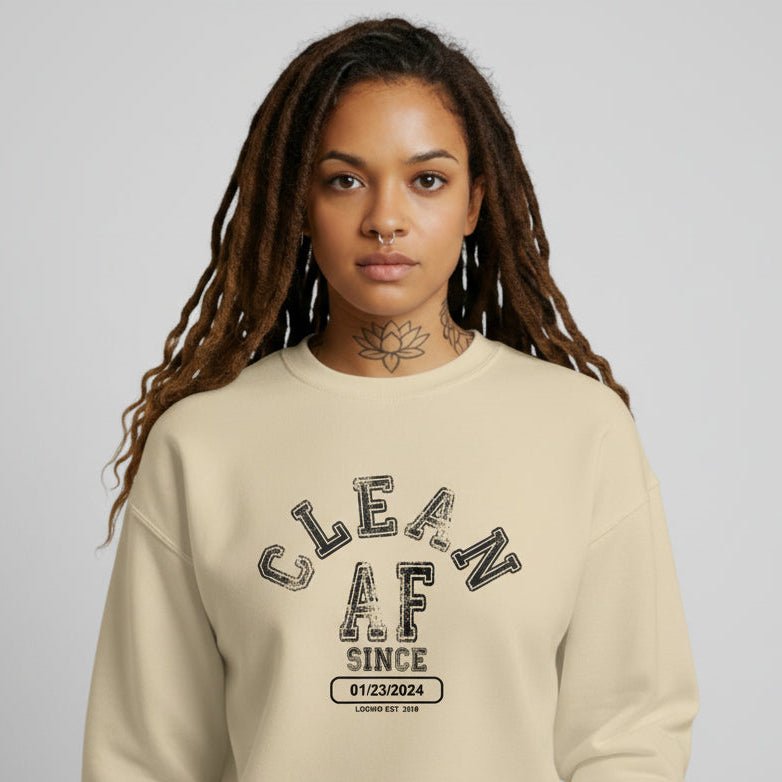 Clean AF Since Sobriety Recovery Hoodie lifestyle view (view 25)