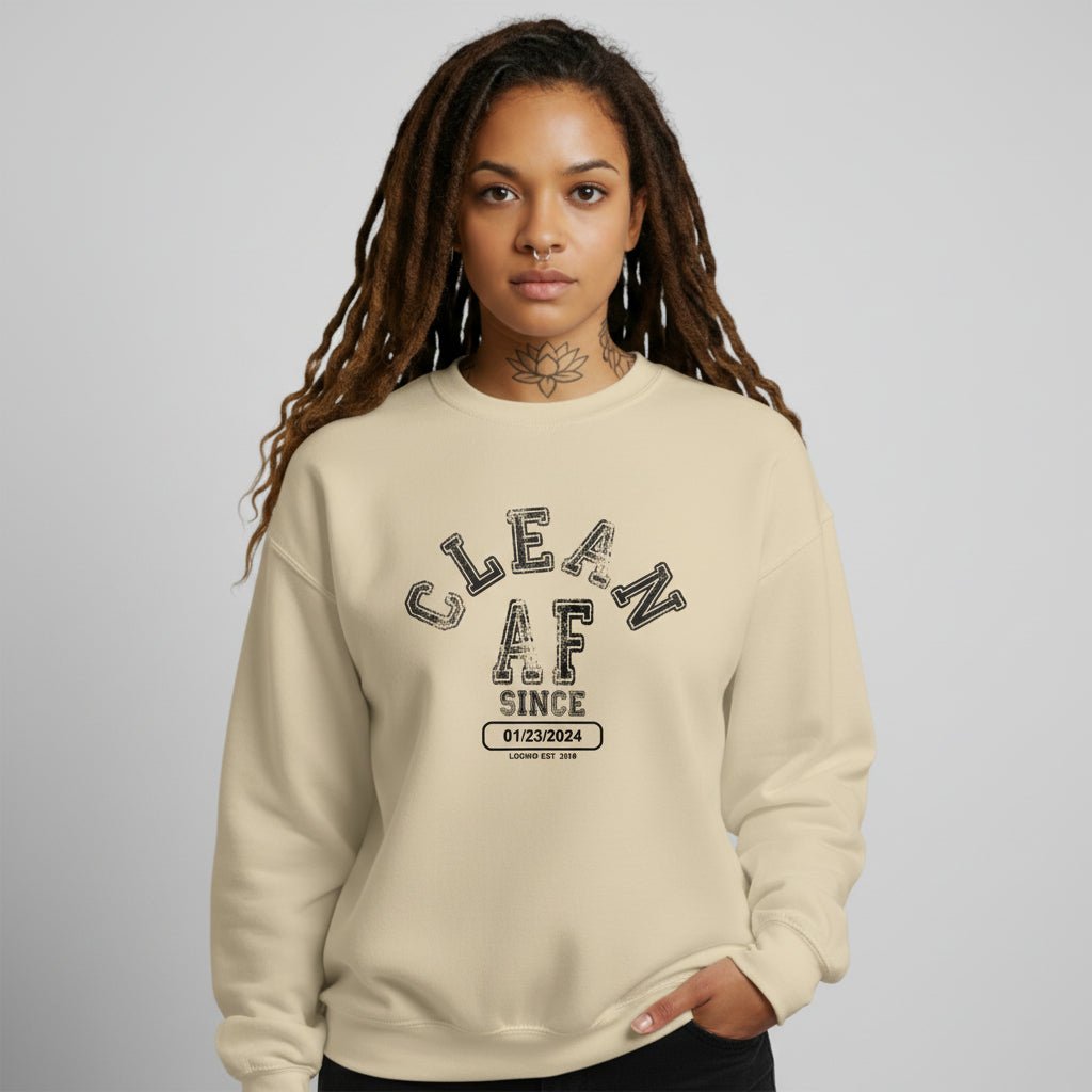 Clean AF Since Sobriety Recovery Hoodie side view (view 26)