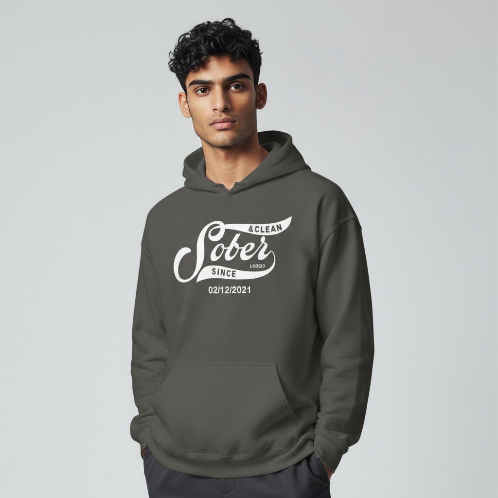Men Sober Since Recovery Hoodie back view (view 17)