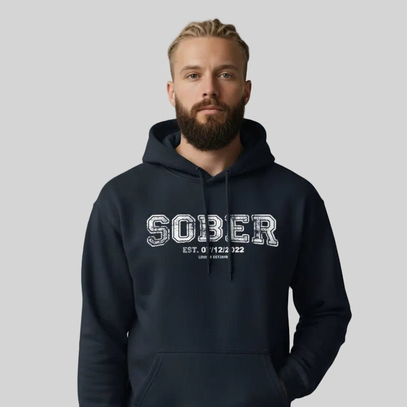 Sober Collegiate Hoodie W Personalize Sobriety Date Recovery Hoodie packaging detail (view 8)