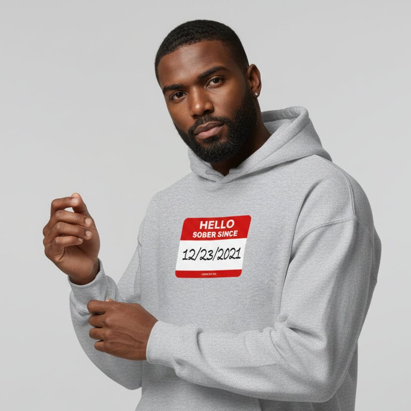 Hello Sober Since Recovery Hoodie side view (view 26)