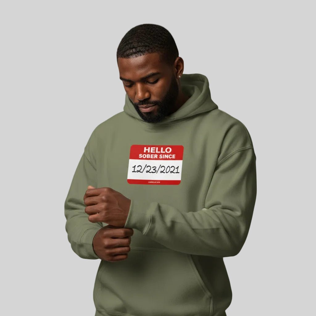 Hello Sober Since Recovery Hoodie close-up view (view 22)