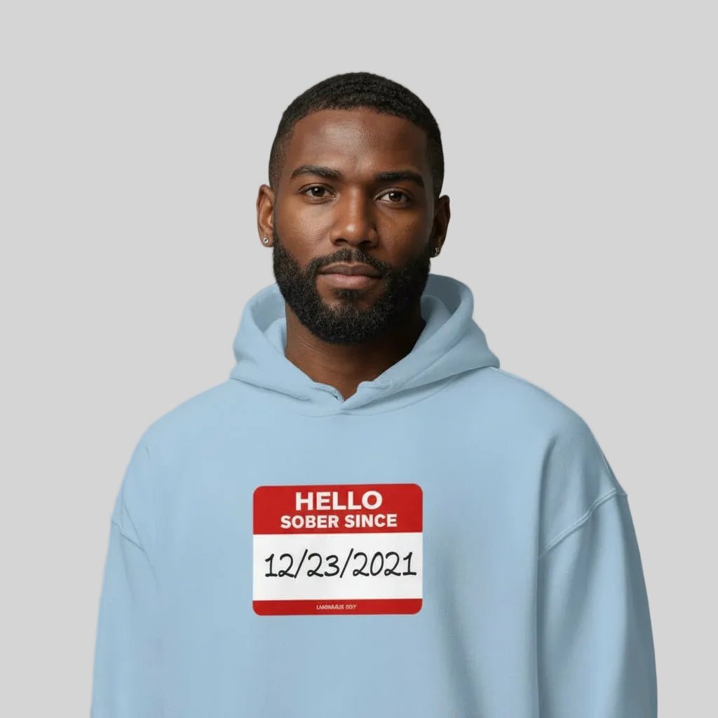 Hello Sober Since Recovery Hoodie fit detail (view 29)