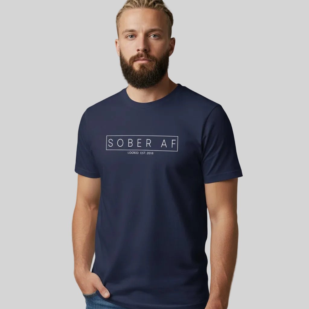 Sober AF Men's Tee for Strength and Recovery Sober T Shirt fit detail (view 9)