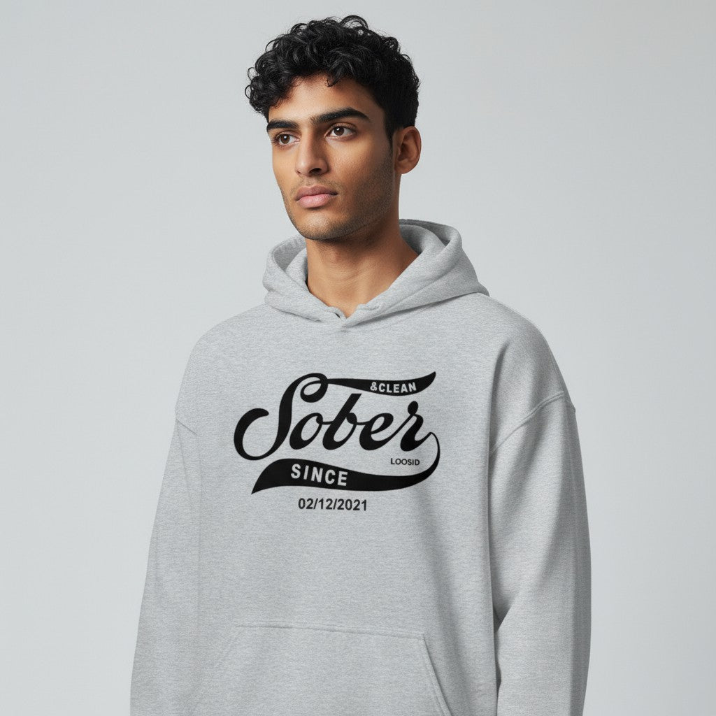 Men Sober Since Recovery Hoodie flat lay styled image (view 23)