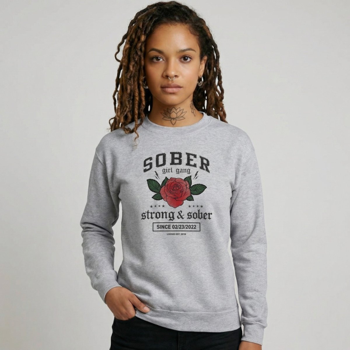 SOBER Girl Gang Strong & Sober Recovery Hoodie back view (view 27)