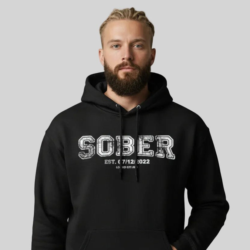 Sober Collegiate Hoodie W Personalize Sobriety Date Recovery Hoodie lifestyle view (view 5)