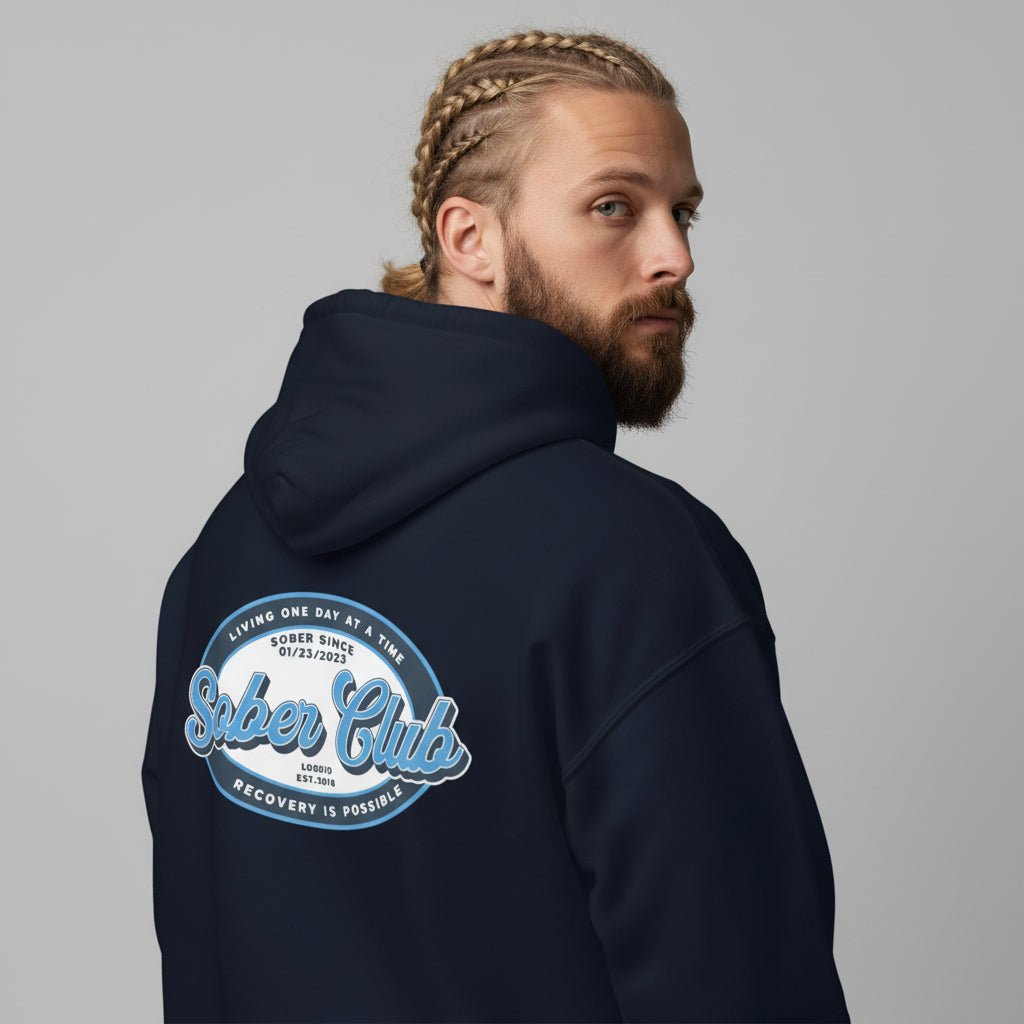 Sober Club Badge Recovery Hoodie close-up view (view 12)