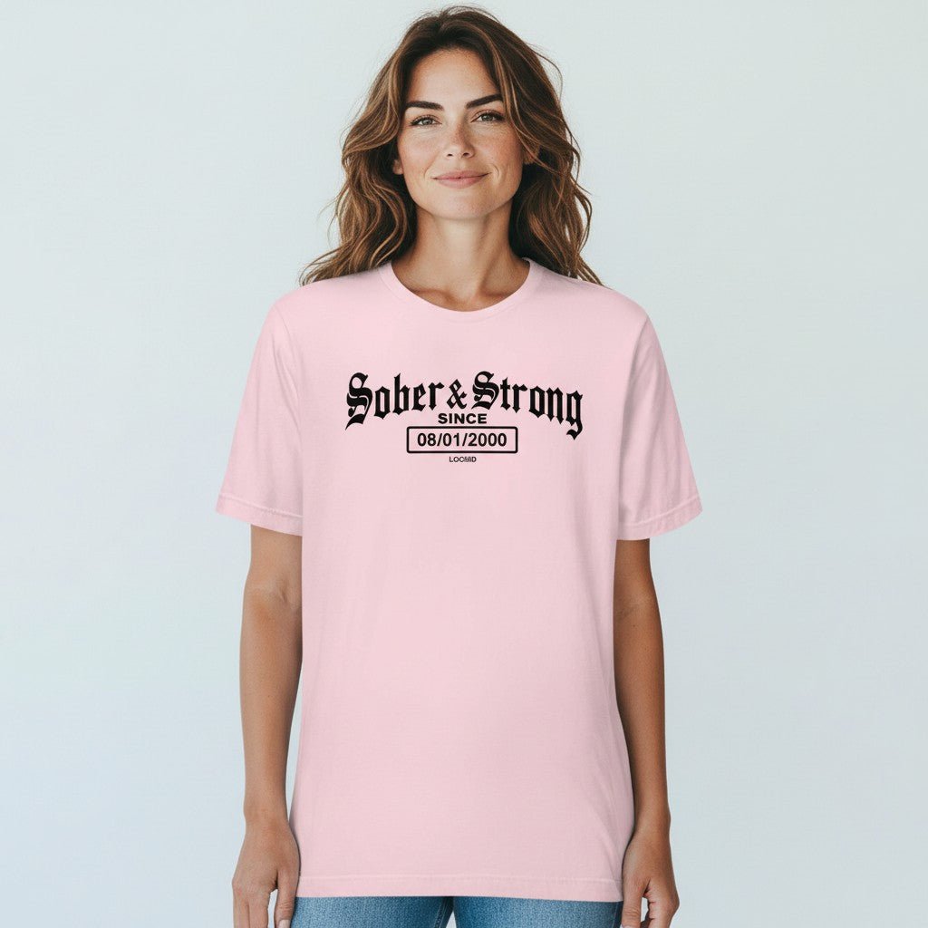 Old School Sober & Strong Sober T Shirt flat lay styled image (view 23)