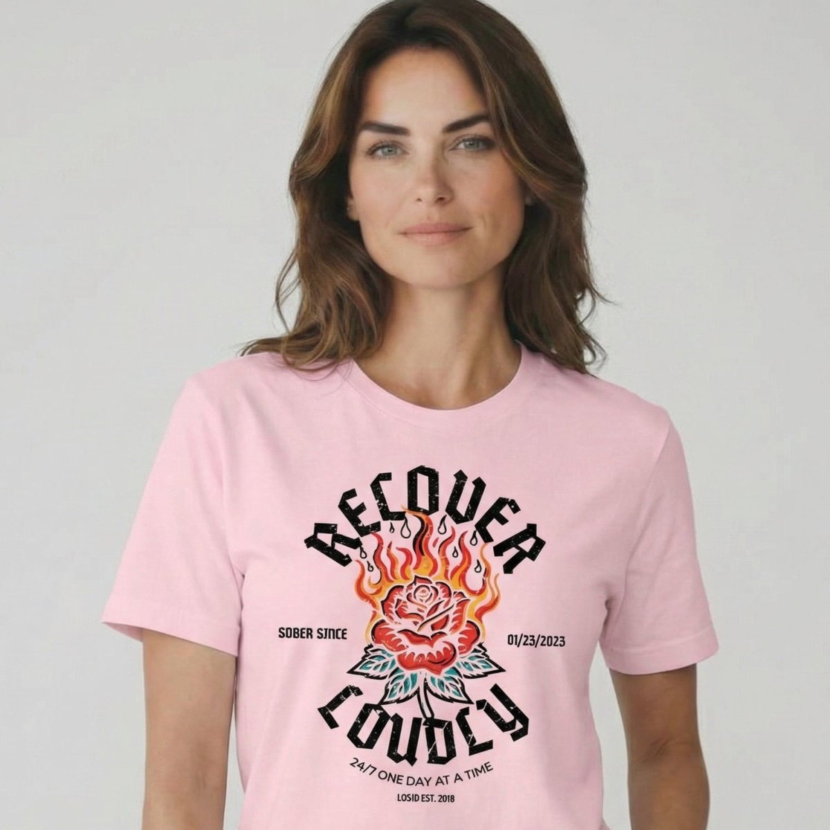 Recover Loudly Sober T Shirt featuring the design (view 21)