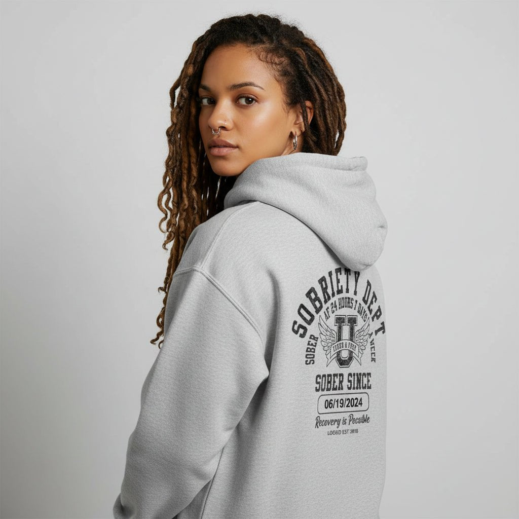 Sobriety Dept Sober AF Recovery Hoodie back view (view 27)