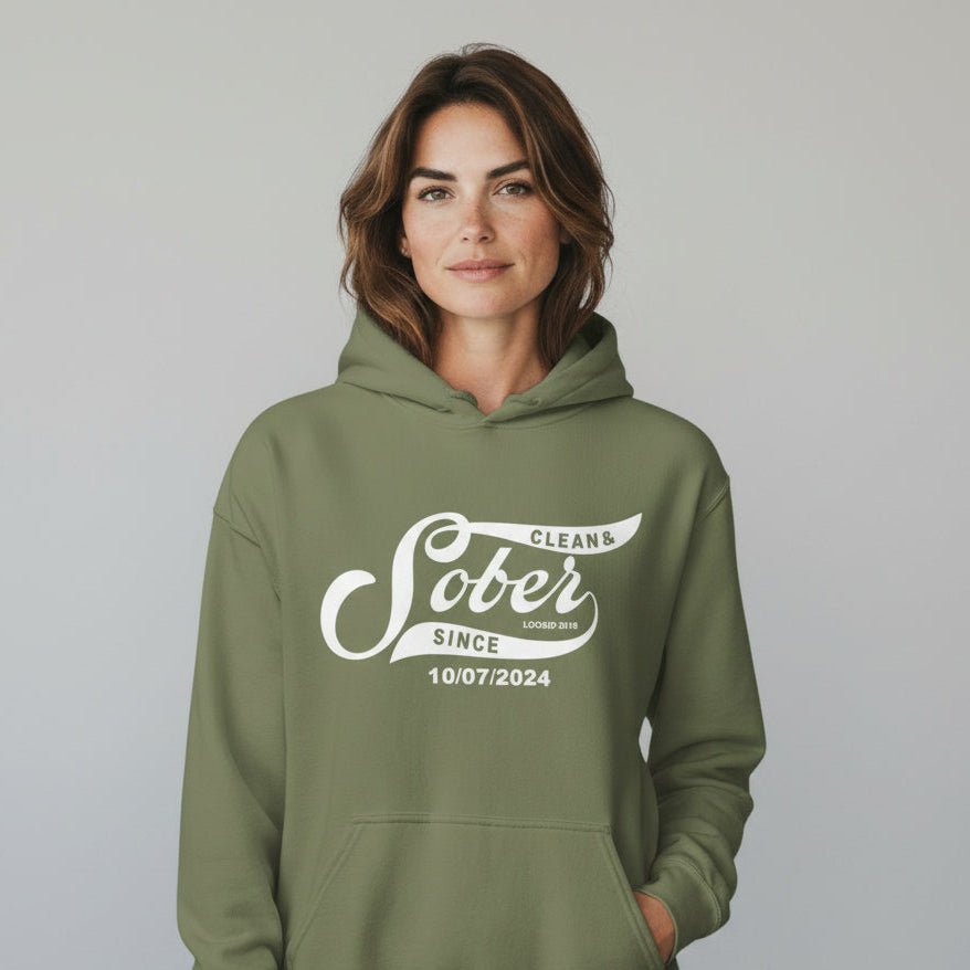 Sober Since Recovery Hoodie flat lay styled image (view 23)