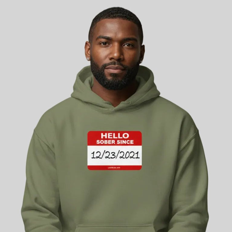 Hello Sober Since Recovery Hoodie featuring the design (view 21)