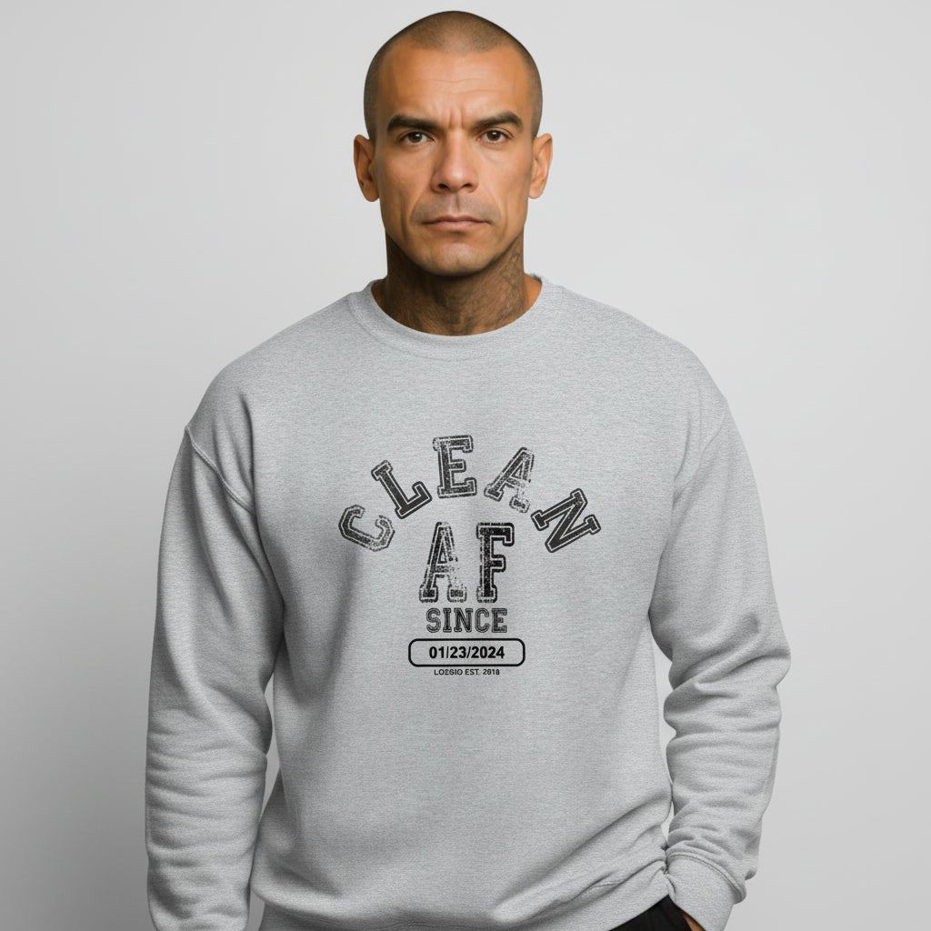 Clean AF Since Sobriety Recovery Hoodie lifestyle view (view 25)