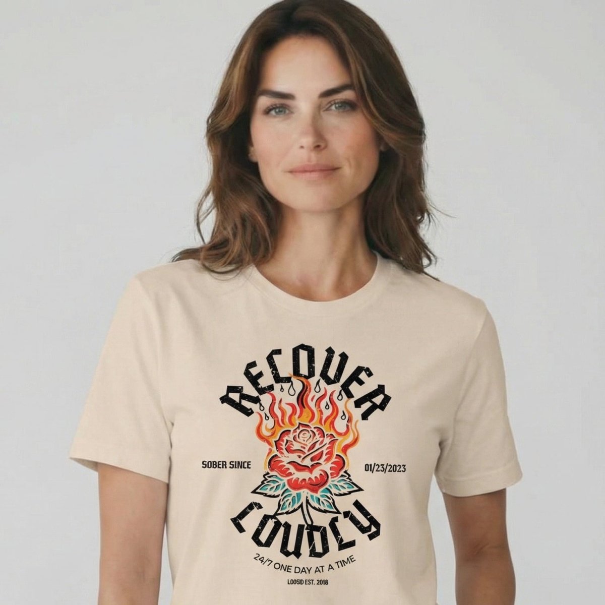 Recover Loudly Sober T Shirt back view (view 17)