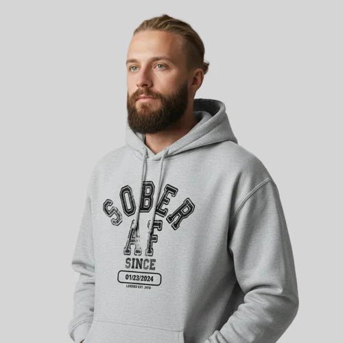 Sober AF Since Recovery Hoodie lifestyle view (view 35)