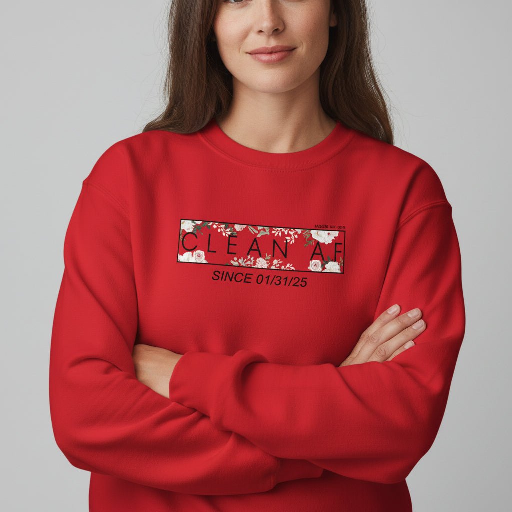 Clean AF Since Date Sobriety Recovery Hoodie fit detail (view 19)