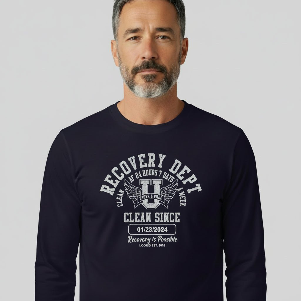 Recovery Dept Clean AF 24 7 Long Sleeve Sober T Shirt fit detail (view 9)