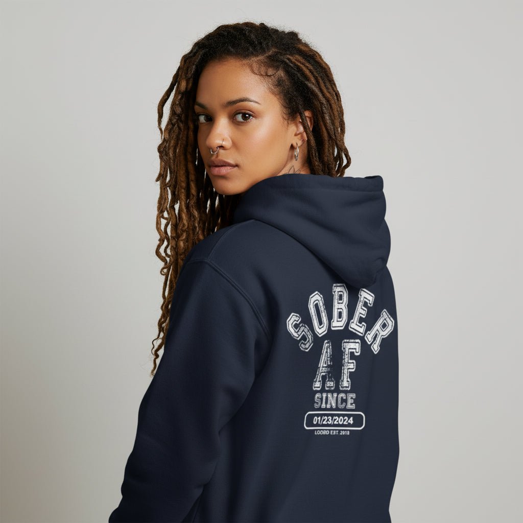 Sober AF Recovery Hoodie close-up view (view 12)