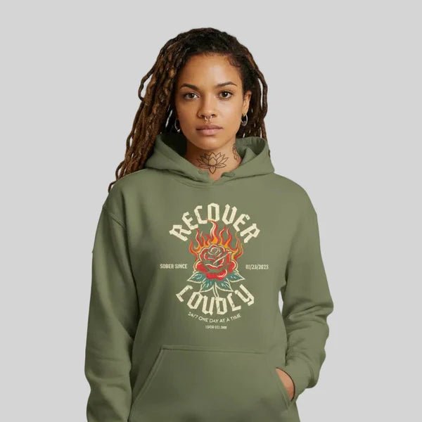 Recover Loudly Custom Sobriety Date Recovery Hoodie lifestyle view (view 25)