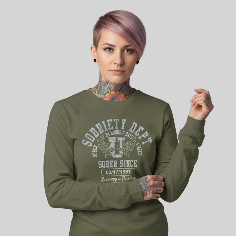 Sobriety Dept 24 7 Long Sleeve Sober T Shirt graphic detail (view 24)