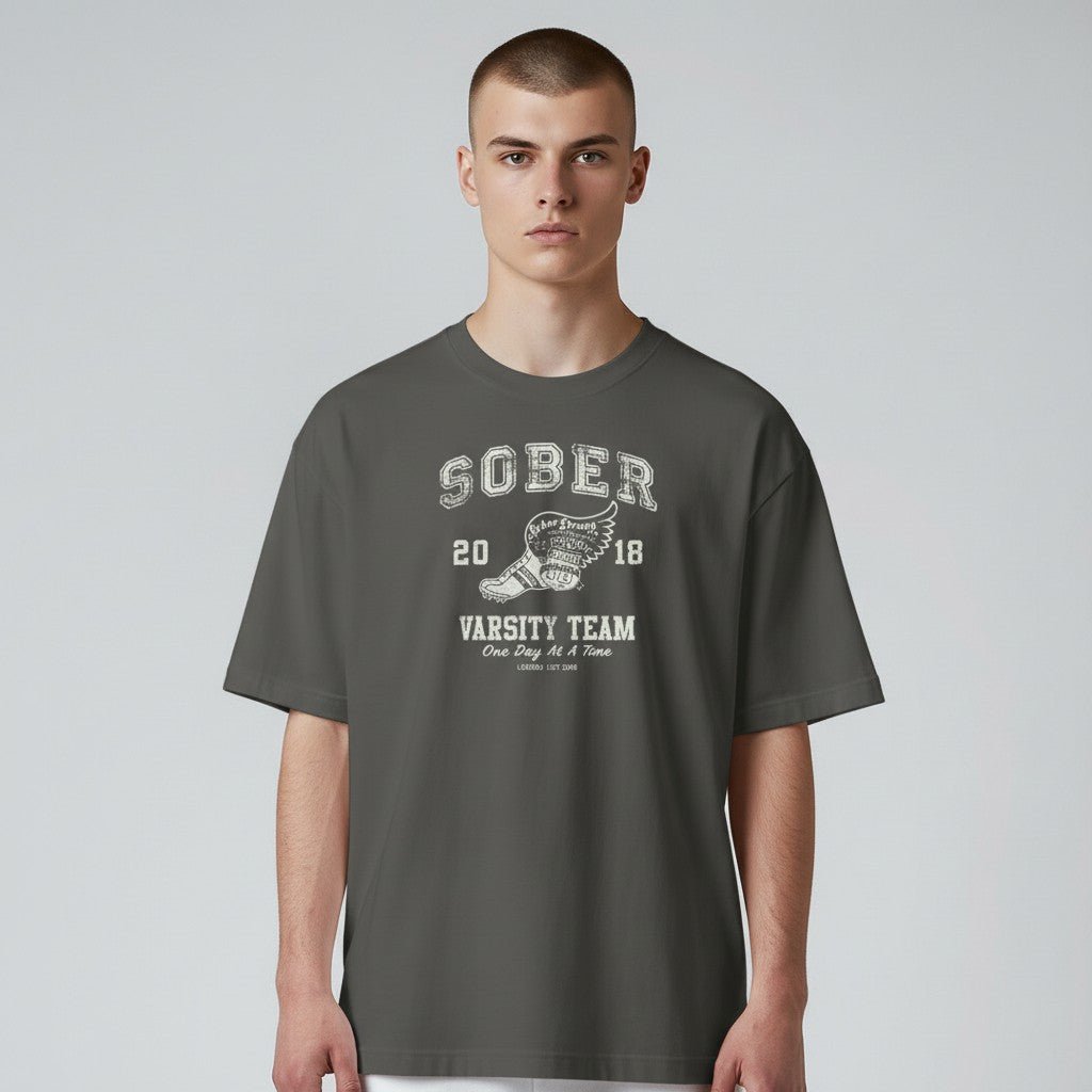 Sober Varsity Men's Sober Sober T Shirt flat lay styled image (view 13)