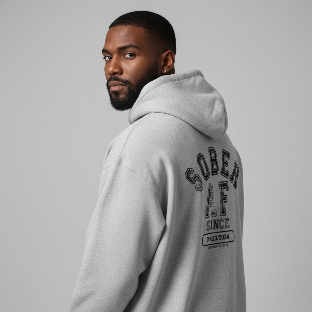 Sober AF Since Zip Recovery Hoodie close-up view (view 22)