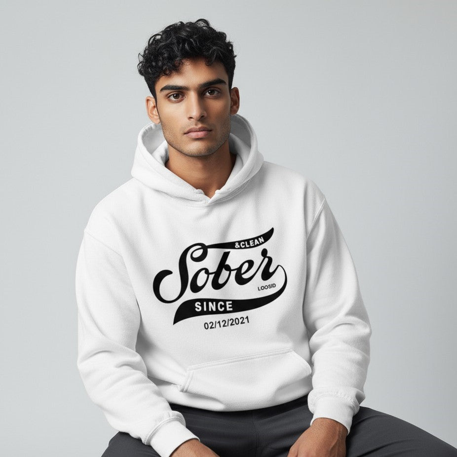 Men Sober Since Recovery Hoodie fit detail (view 9)