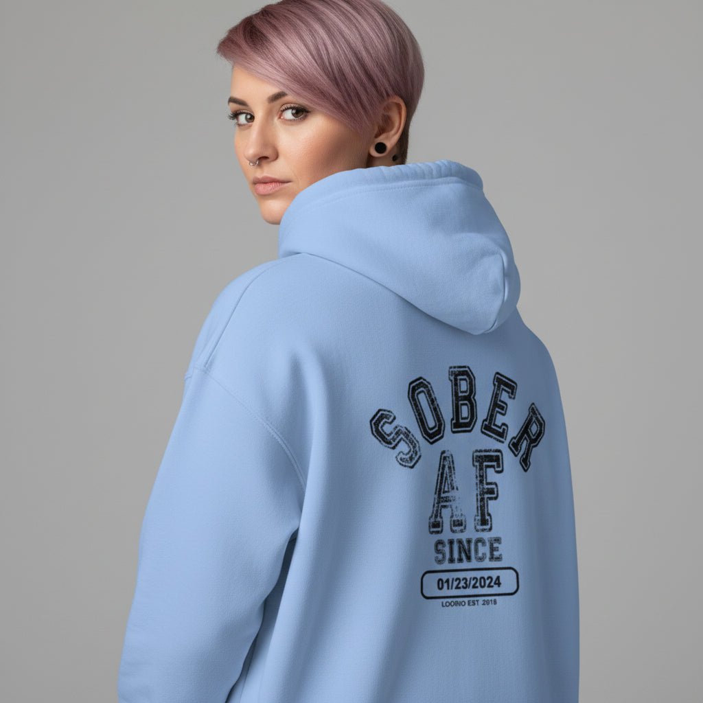 Sober AF Since Zip Recovery Hoodie flat lay styled image (view 23)