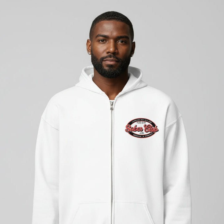 Sober Club Badge Unisex Zip Recovery Hoodie product photo (view 30)