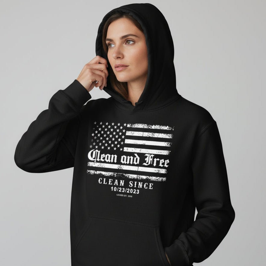 Clean and Free Custom Recovery Date Recovery Hoodie lifestyle view (view 5)