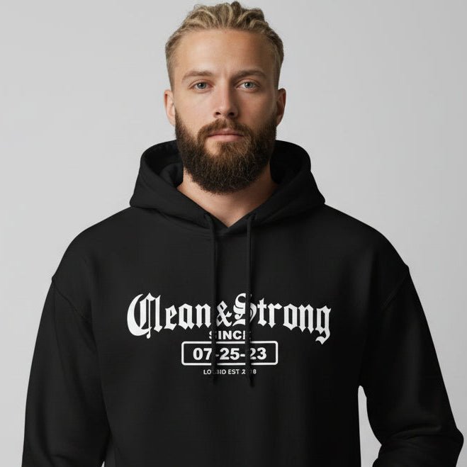 Clean & Strong Old School Recovery Hoodie close-up view (view 2)
