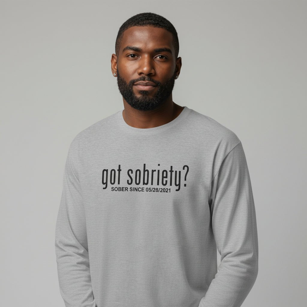 Got Sobriety Long Sleeve Sober T Shirt close-up view (view 22)