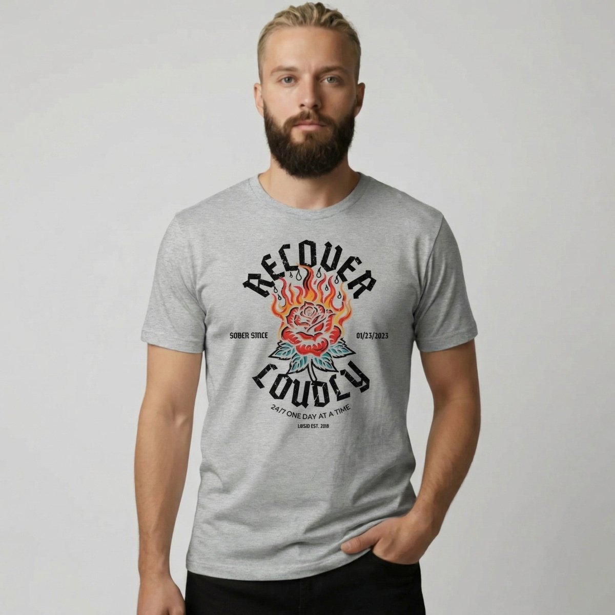 Recover Loudly Sober T Shirt featuring the design (view 21)