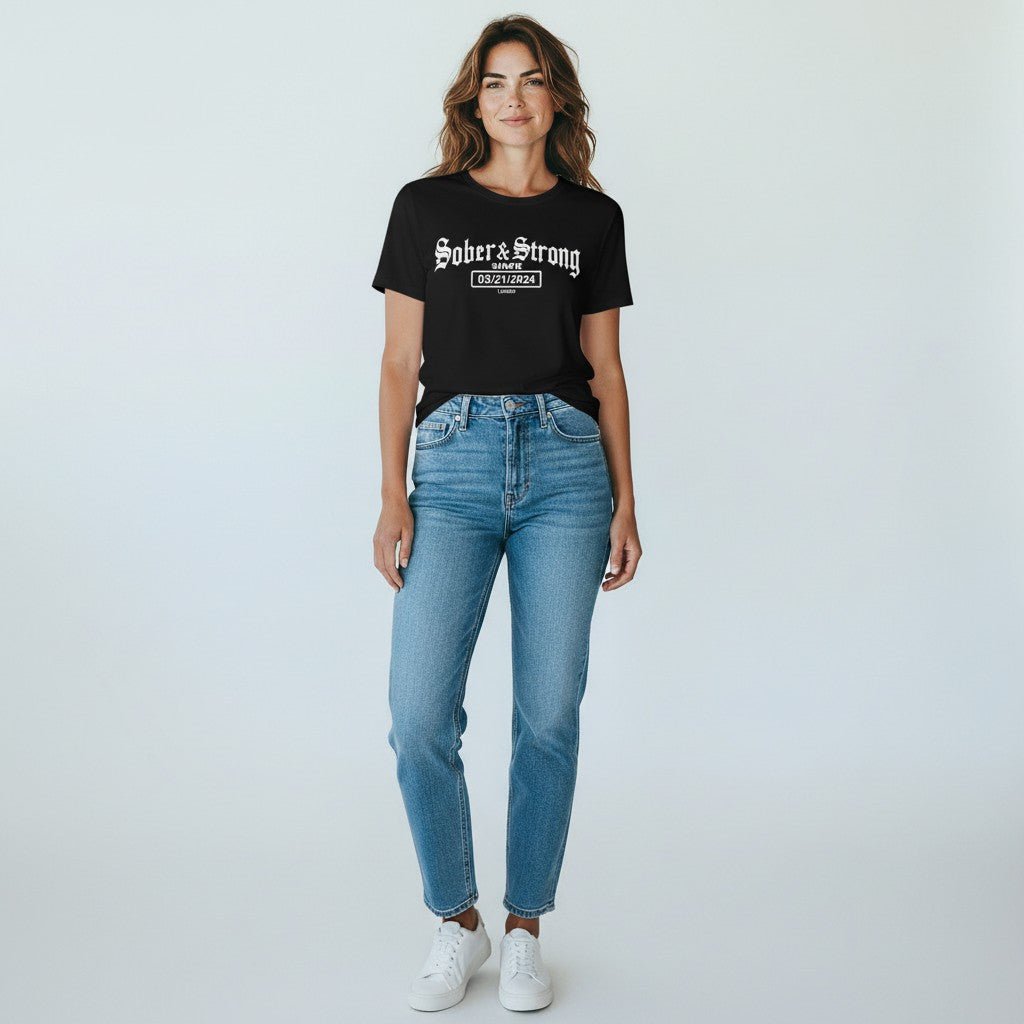 Old School Sober & Strong Sober T Shirt lifestyle view (view 5)