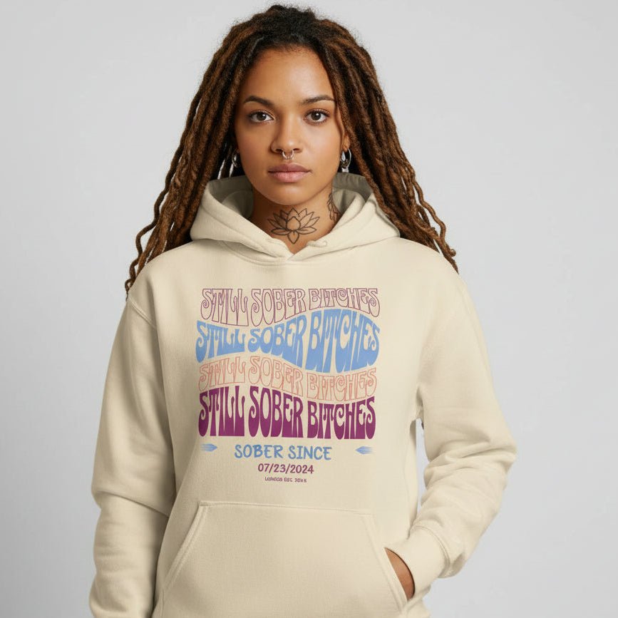 Still Sober B Custom Sobriety Date Recovery Hoodie close-up view (view 22)