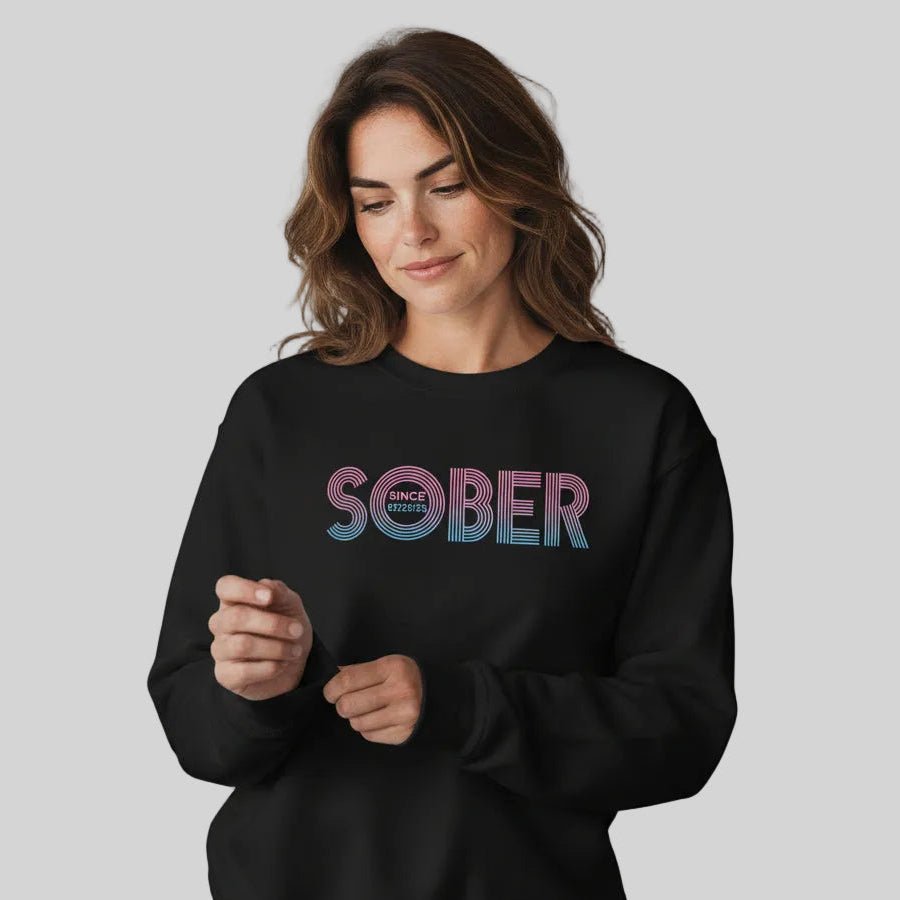 Retro Sobriety Date Sweatshirt Personalized Sober Date Recovery Hoodie lifestyle view (view 5)
