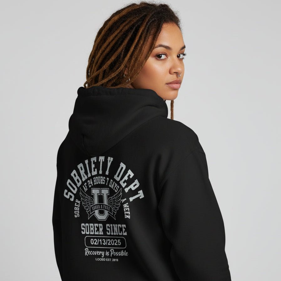 Sobriety Dept Sober AF Recovery Hoodie back view (view 7)
