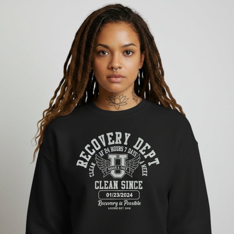 Clean Since Collegiate Recovery Hoodie flat lay styled image (view 3)