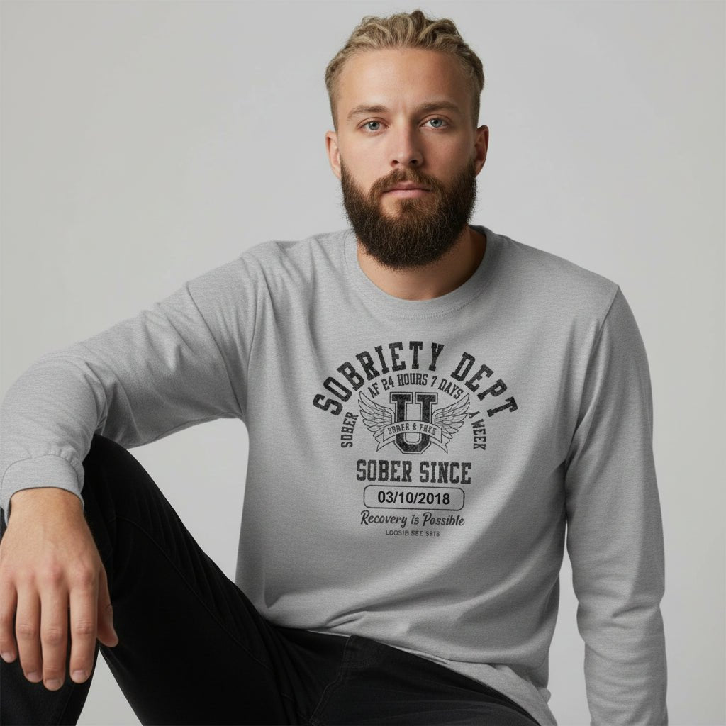 Sobriety Dept Long Sleeve Sober T Shirt close-up view (view 22)