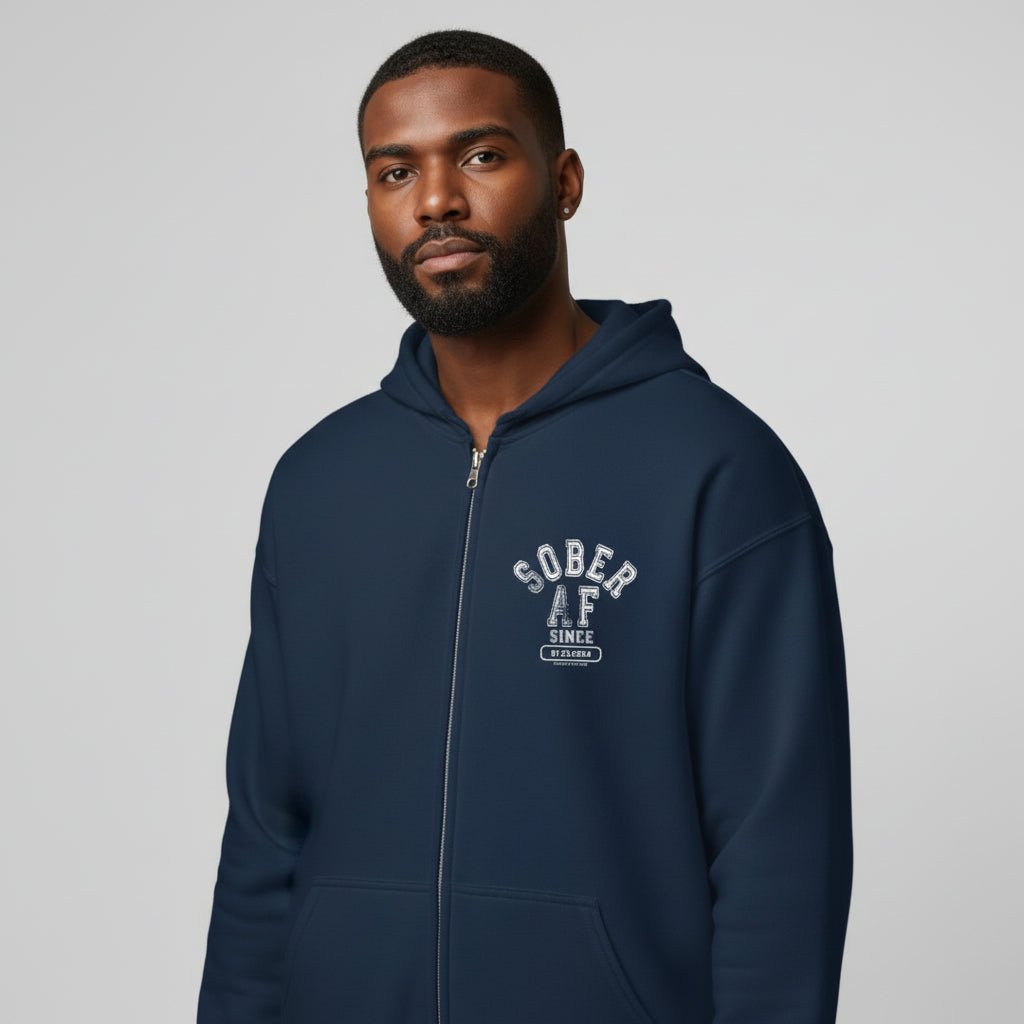 Sober AF Since Zip Recovery Hoodie featuring the design (view 11)