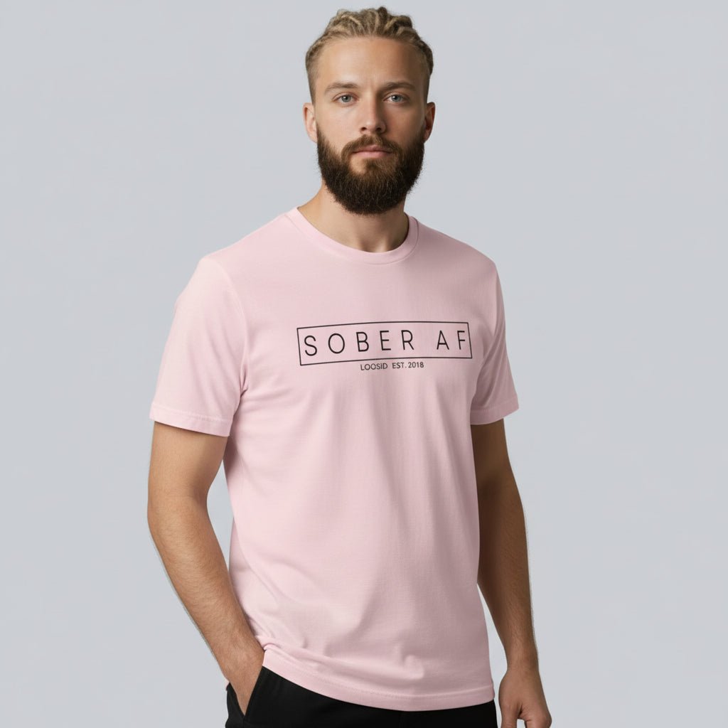 Sober AF Men's Tee for Strength and Recovery Sober T Shirt close-up view (view 22)