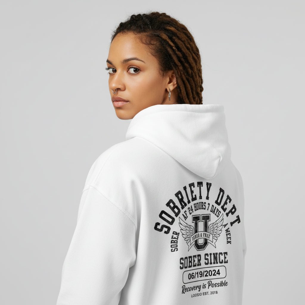 Sobriety Dept Sober AF Recovery Hoodie side view (view 36)