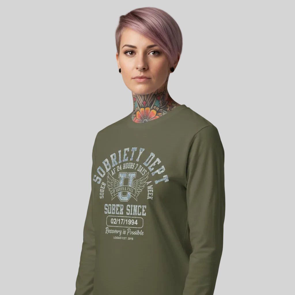 Sobriety Dept 24 7 Long Sleeve Sober T Shirt lifestyle view (view 25)