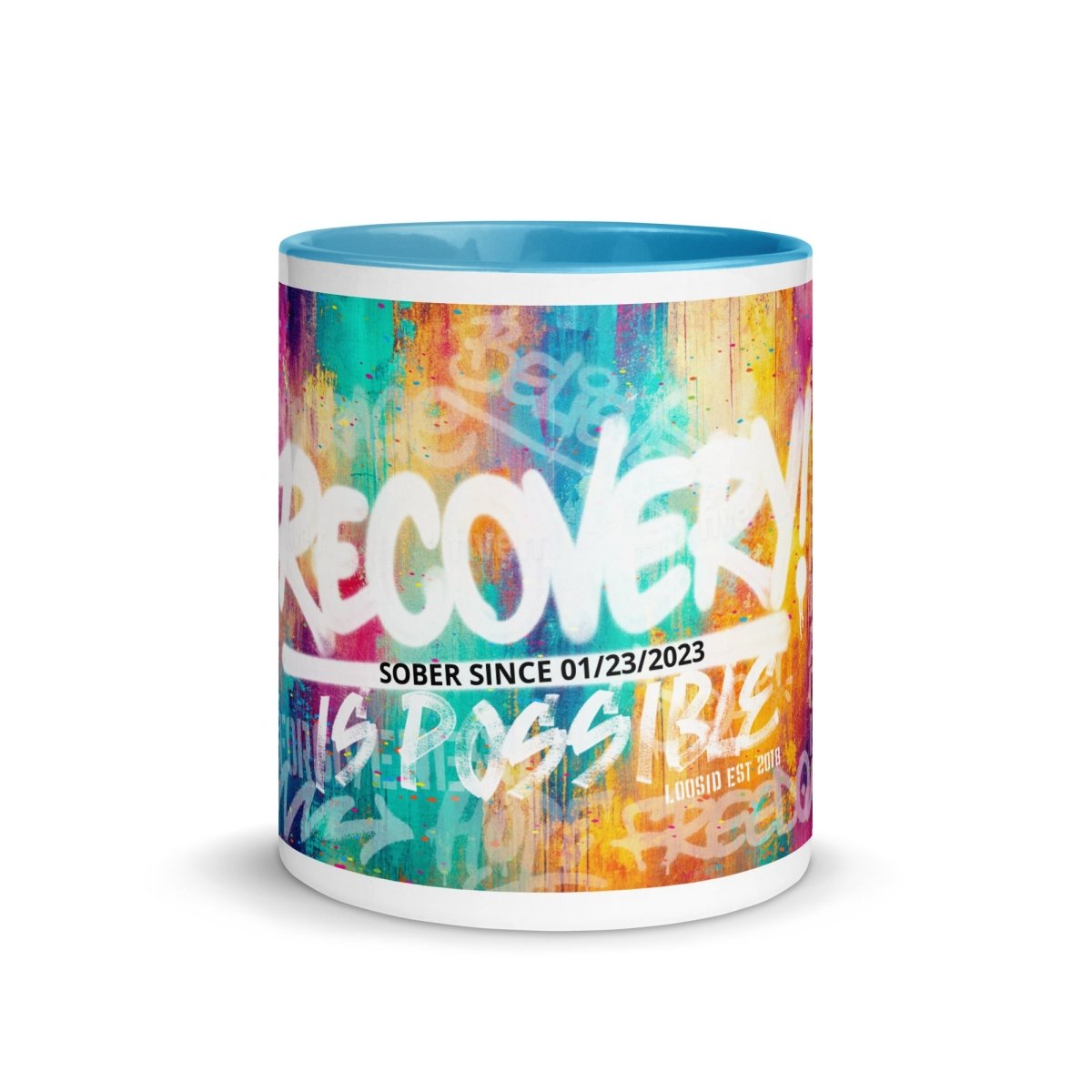 Recovery Is Possible Mug with Sober Date Sober Coffee Mug back view (view 17)