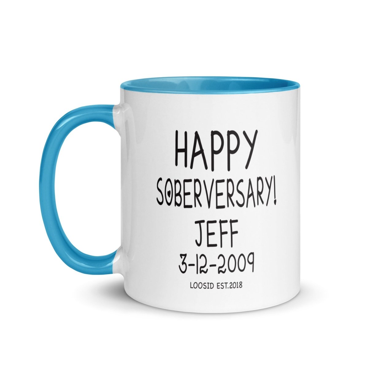 Happy Soberversary Mug with Color Inside Sober Coffee Mug back view (view 7)